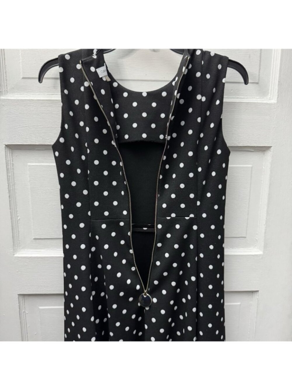 Calvin Klein Black White Polka Dot Fit & Flare Midi Dress Size 4 - Picture 6 of 11